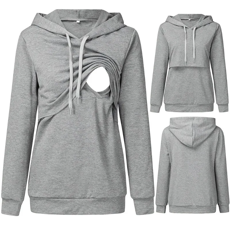 Breastfeeding Pregnant Top Maternity Hooded Sweater Autumn Winter Long Sleeves
