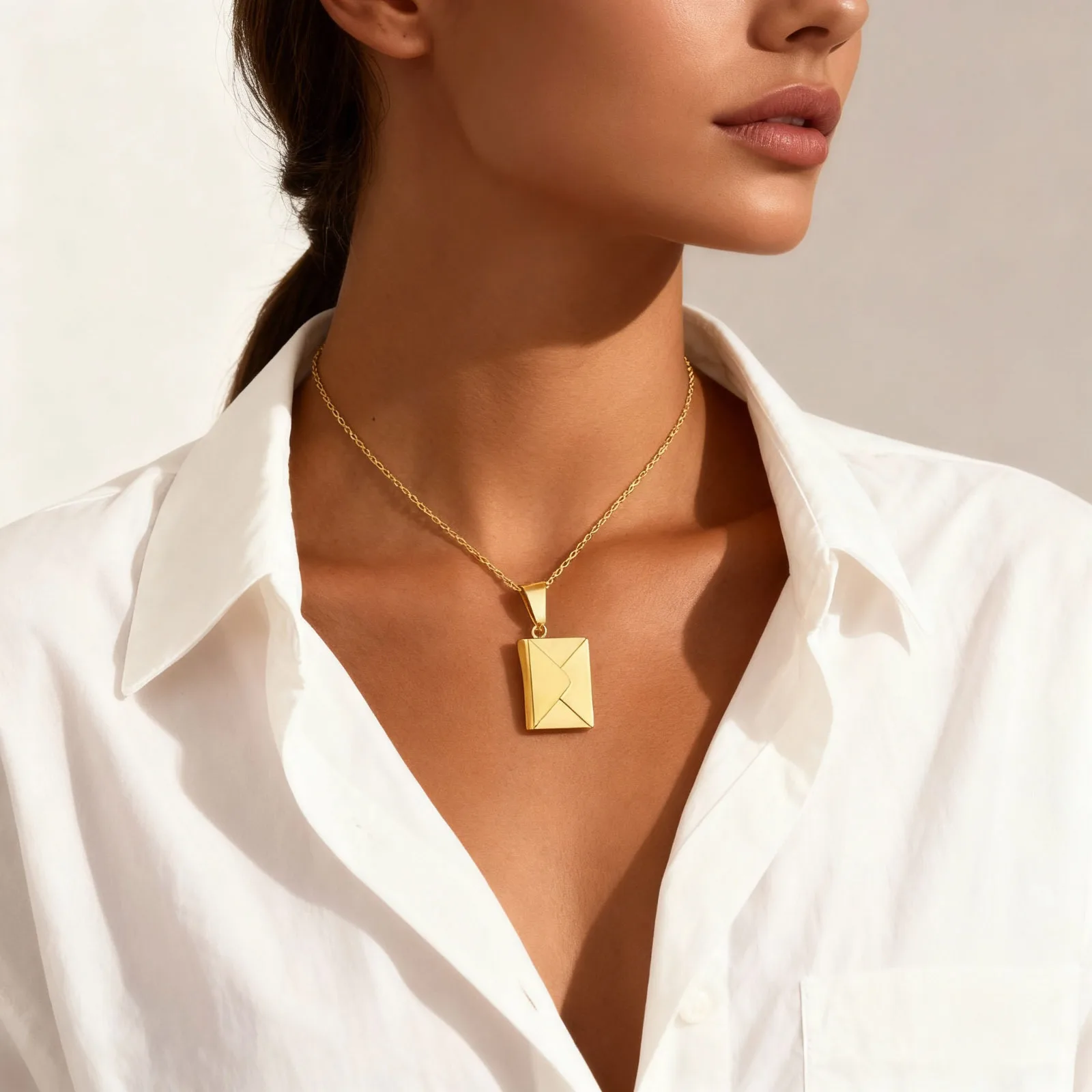 Envelope Photo Neckalce for Men Women,50/60CM Stainless Steel Custom Picture Collars,Gift for Dad Mom Husband Bestie BBF