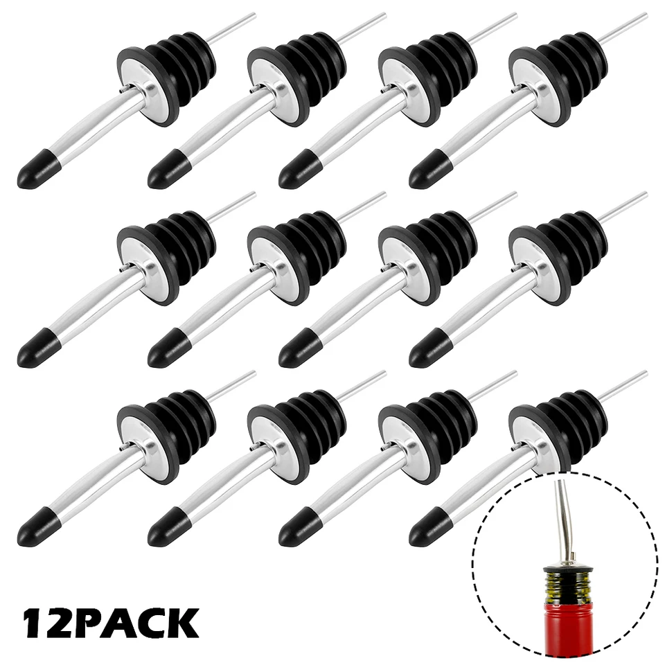 Pafusen Confezione da 6 versatori per bottiglie di liquore, beccuccio per bottiglie di liquore, erogatore di olio d'oliva in acciaio inox, beccucci per versare alcol, tappi antipolvere lunghi, argento