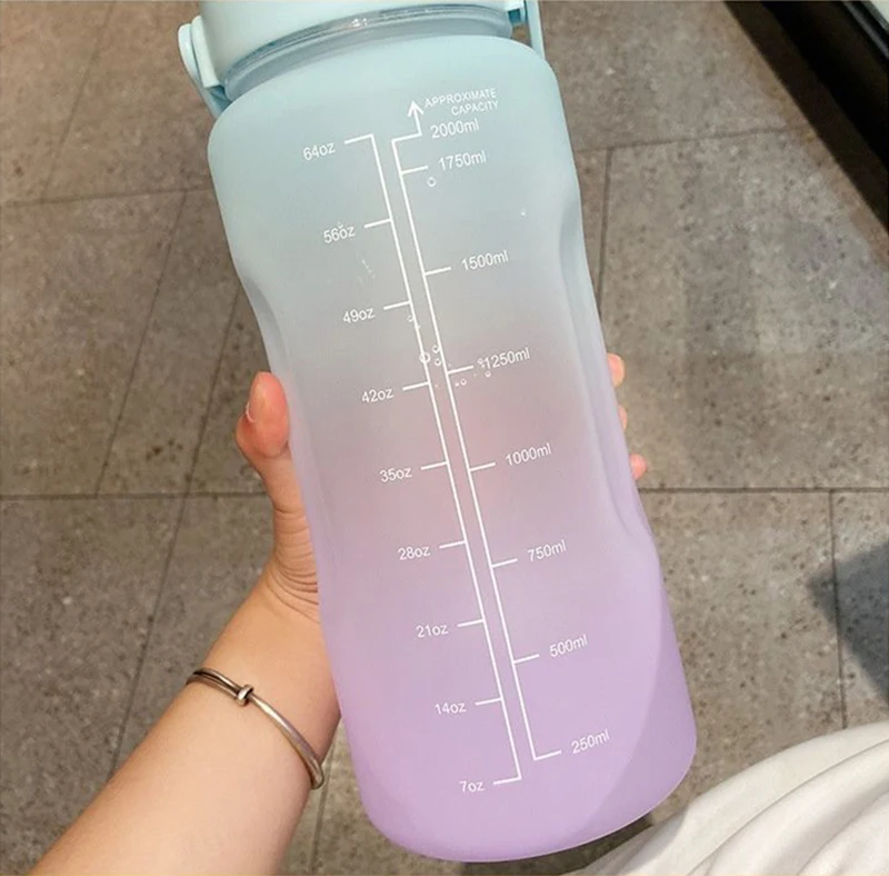 2L Water Bottle With Time Marker For Girl Fitness Jugs Large Capacity Portable Sports Gym Big Drink Bottle With Straw BPA Free