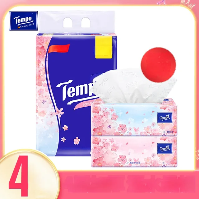 템포 4 층 연조직 90-서랍 4 팩 패밀리 팩 체리 맛 종이 추출 얼굴 조직 냅킨 TAHBILK