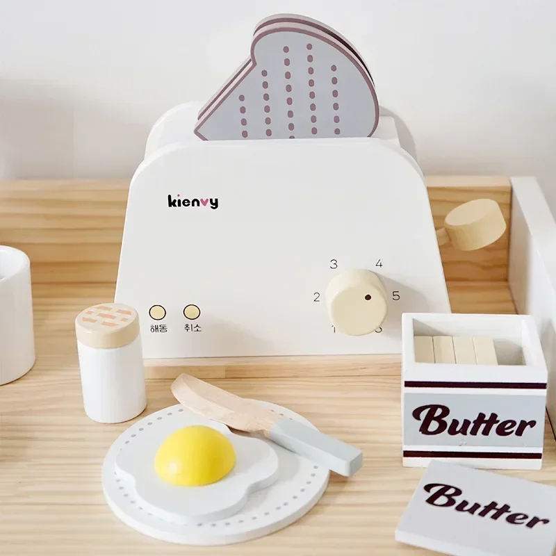 Wooden Kitchen Pretend Play Toy Simulation Wooden Coffee machine Toaster Machine Food Mixer Baby Early Learning Educational Toys