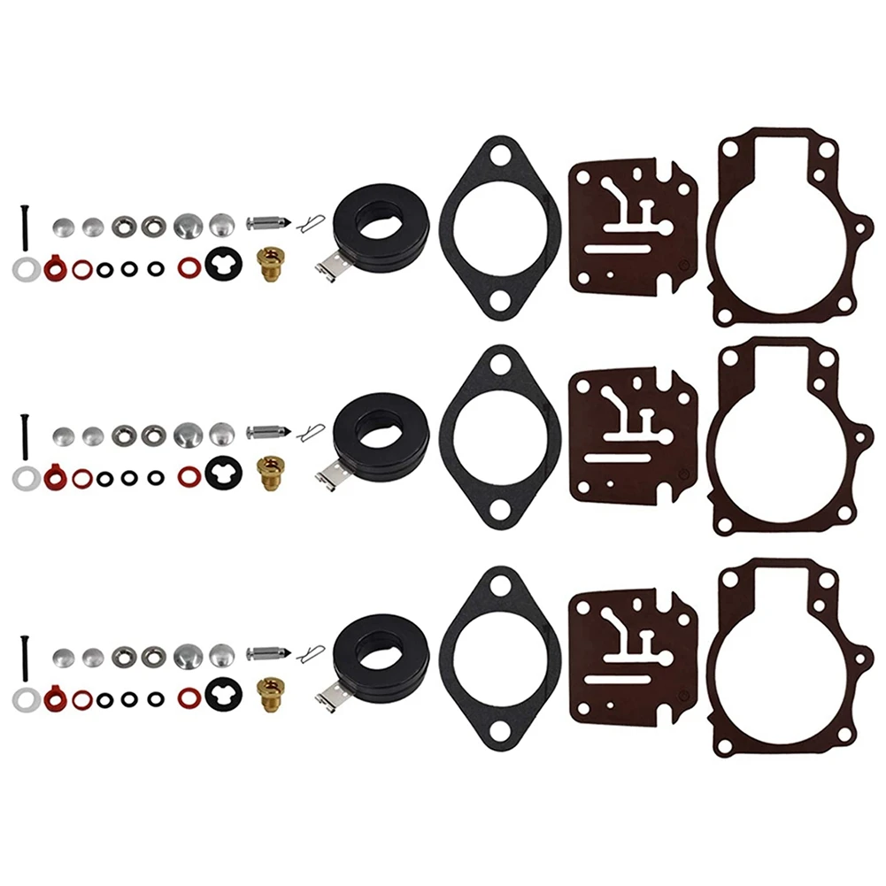 Carburetor Repair Tool Kit 3 x Carburetor Carb Rebuild Repair Kit and Float Fit for Johnson Evinrude 396701 65 70 75 HP