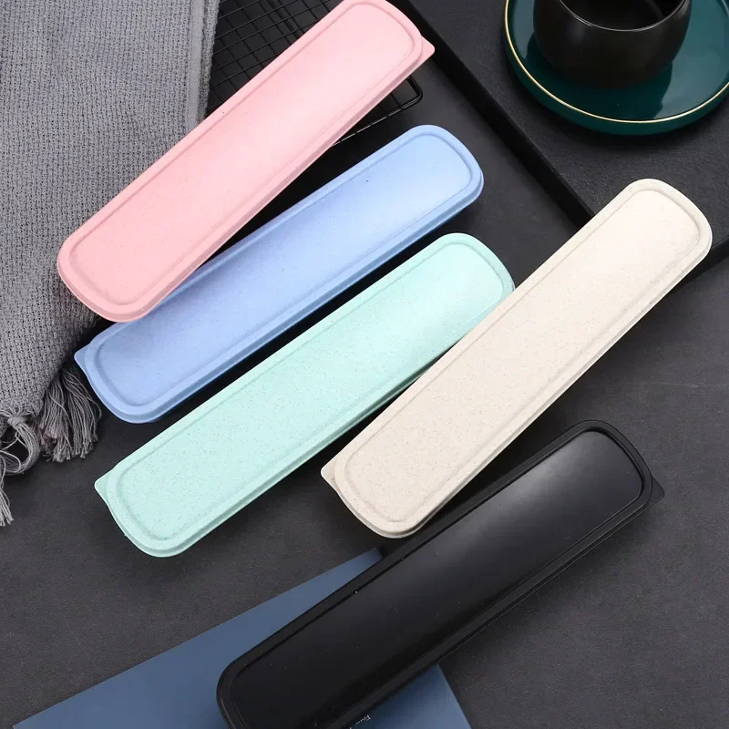 Tableware Storage Box Wheat Straw Storage Box Kitchen Dustproof Spoon Fork Chopsticks Boxes Children Kid Students Travel Portable Tableware Pencil Box