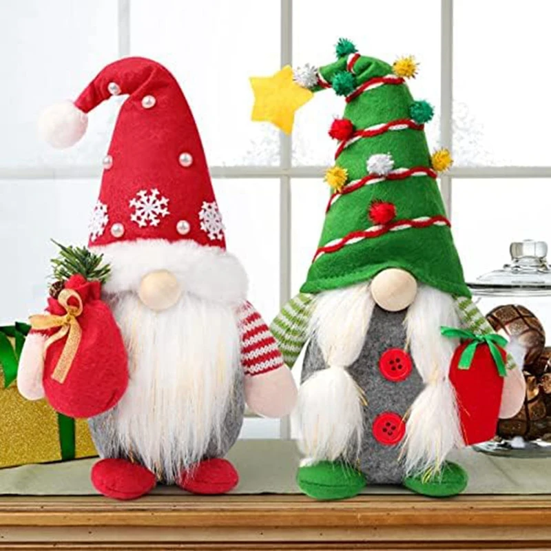 

2Piece Christmas Gnome Plush Decorations Red Handmade Tomte Christmas Home Tabletop Elf Gnomes Decor Ornaments