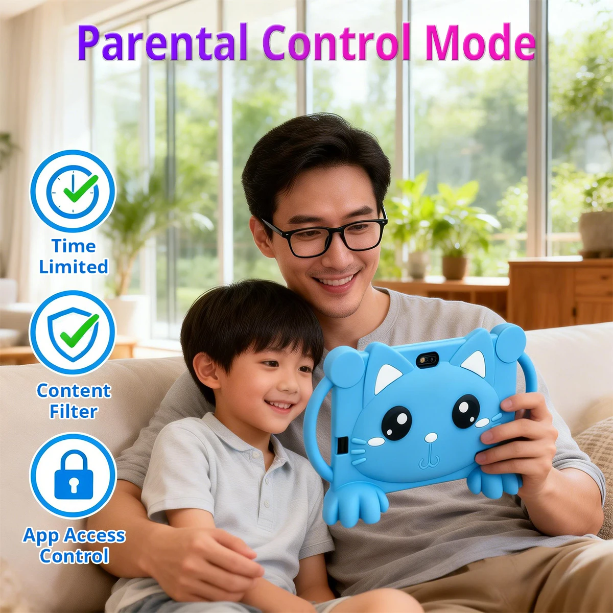 7인치 어린이용 태블릿 안드로이드 14 4GB 64GB 3500mAh 시력보호 듀얼 카메라 WiFi 블루투스 휴대용 어린이 학습용 태블릿