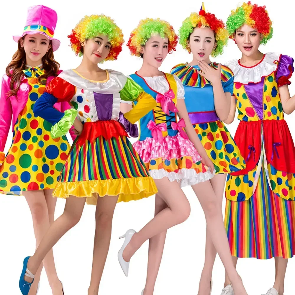 

Halloween Clown Costume Female Costumes Variety Girls Adult And Women Circus Fancy Dress Cute Stripes Clothes