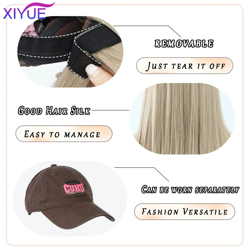 XIYUE  Girls' New Hat Collar Hair One Piece Full Head Cover Style Mesh Red White Gold Women's Baseball Hat Long Straight Hair