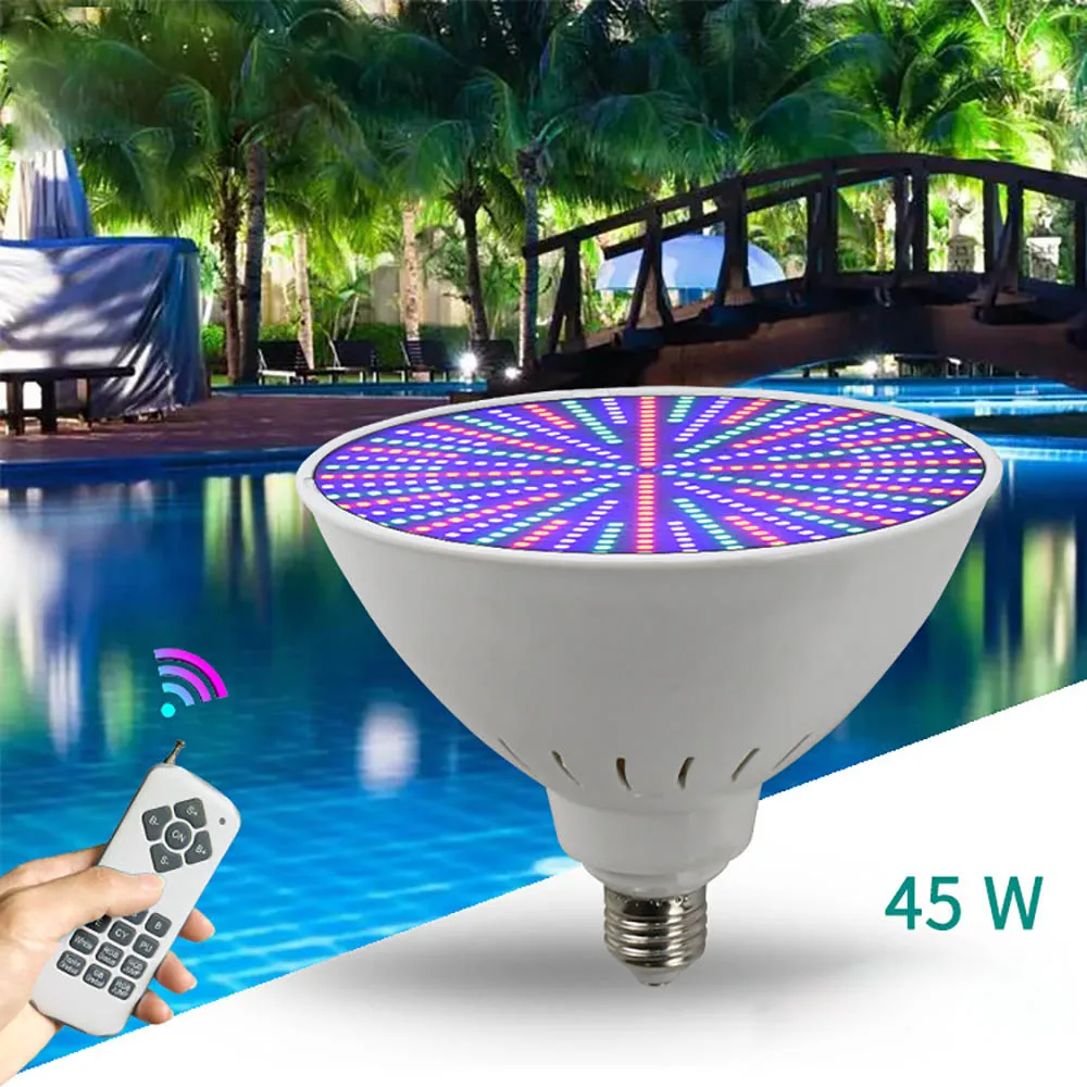 12v low voltage E27 hotel pool light 120v wireless remote control 45w colorful PAR38 underwater light