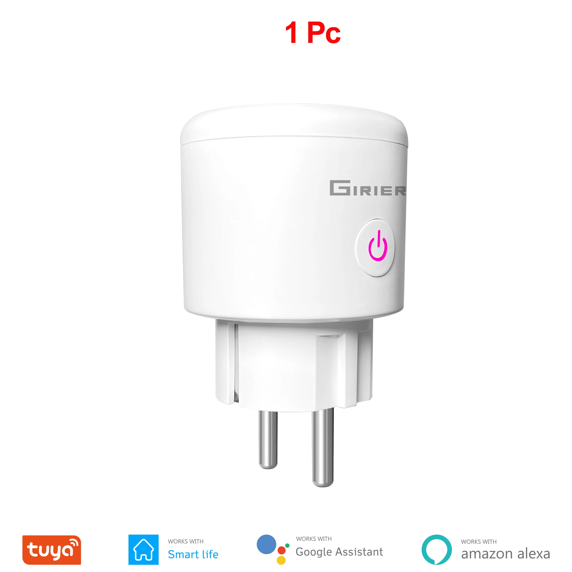 GIRIER Tuya Smart Wifi Spina UE con monitoraggio dell'alimentazione Presa intelligente 20A Presa 4200W Compatibile con Alexa Ehi Google Yandex Alice