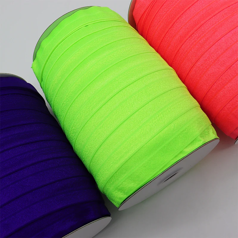 Silk Satin Ribbons Craft Supplies 1" 25mm Solid Color Spandex FOE Ribbon Fold Over Elastic DIY Sewing