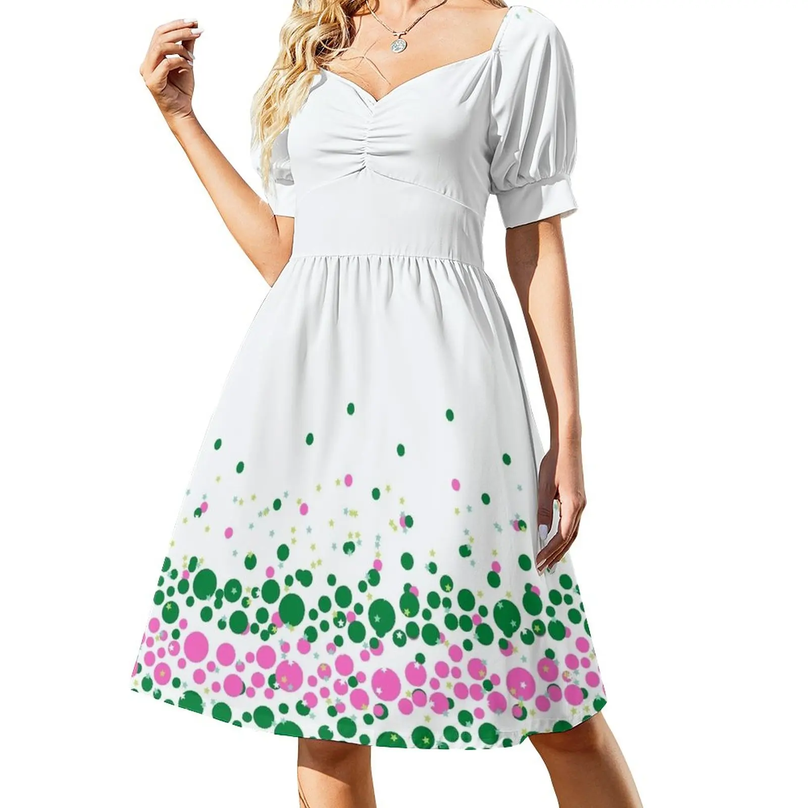 

Green and Pink Dotted Design Dress elegant women's dresses sale Women's clothing