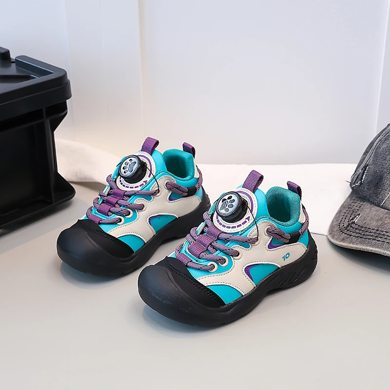 Kids Casual Shoes Toes Capped Rotating Button Boys Girls Tennis Shoes Soft Bottom 2025 Autumn New Children Sports Shoes Soft