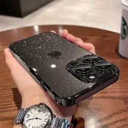 Luxury Clear Plating Glitter Shockproof Case - Transparent Ultra - Thin Protective Cover - iPhone 14 (Black)