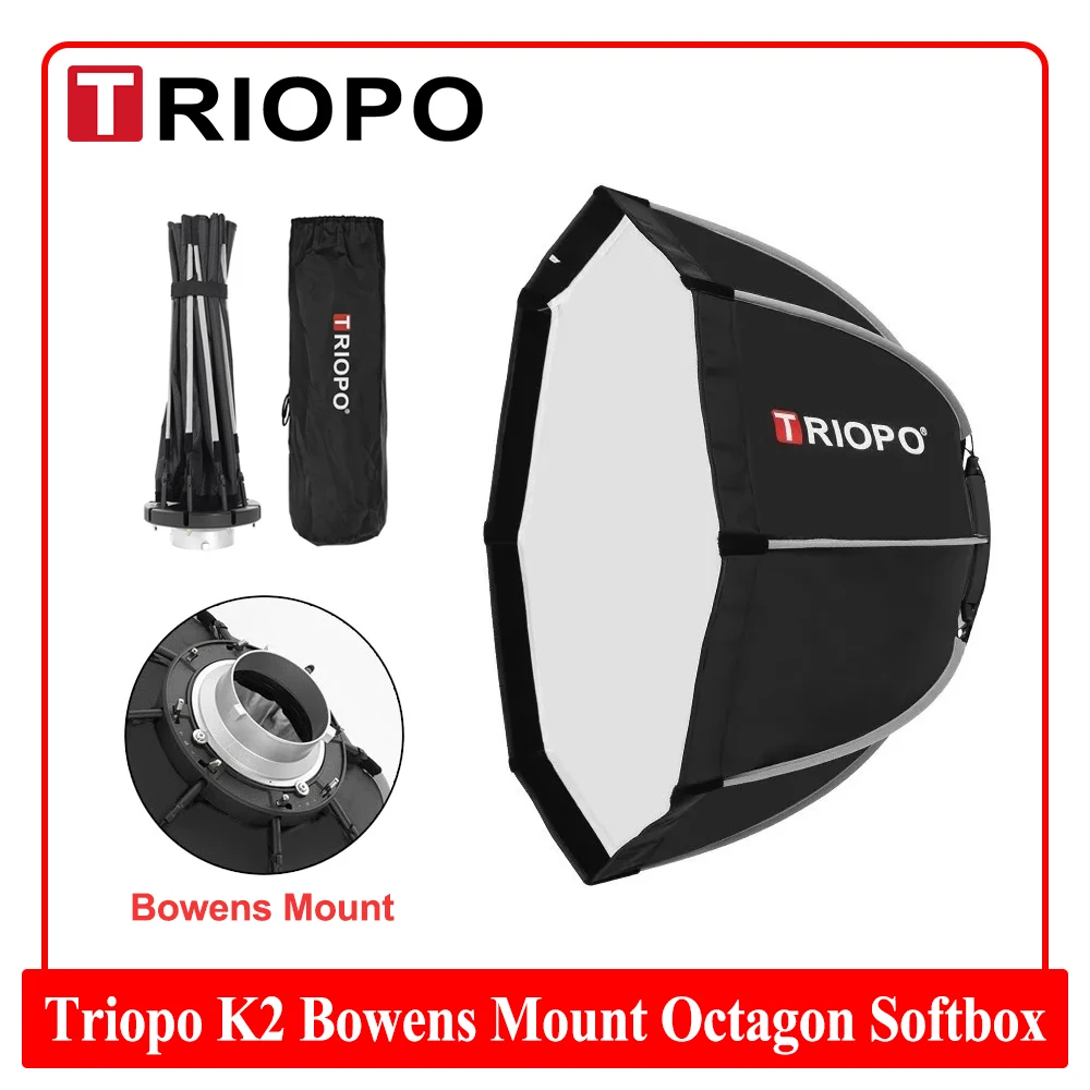 Складной восьмиугольный софтбокс Triopo K2, 55 см, 65 см, 90 см, 120 см