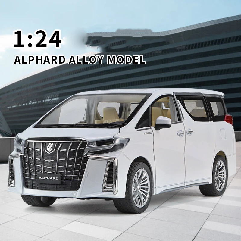 

Литая модель автомобиля в масштабе 1:24, японская модель MPV Alphard, металлическая модель со звуком и надписью, коллекция игрушек из сплава для подарков