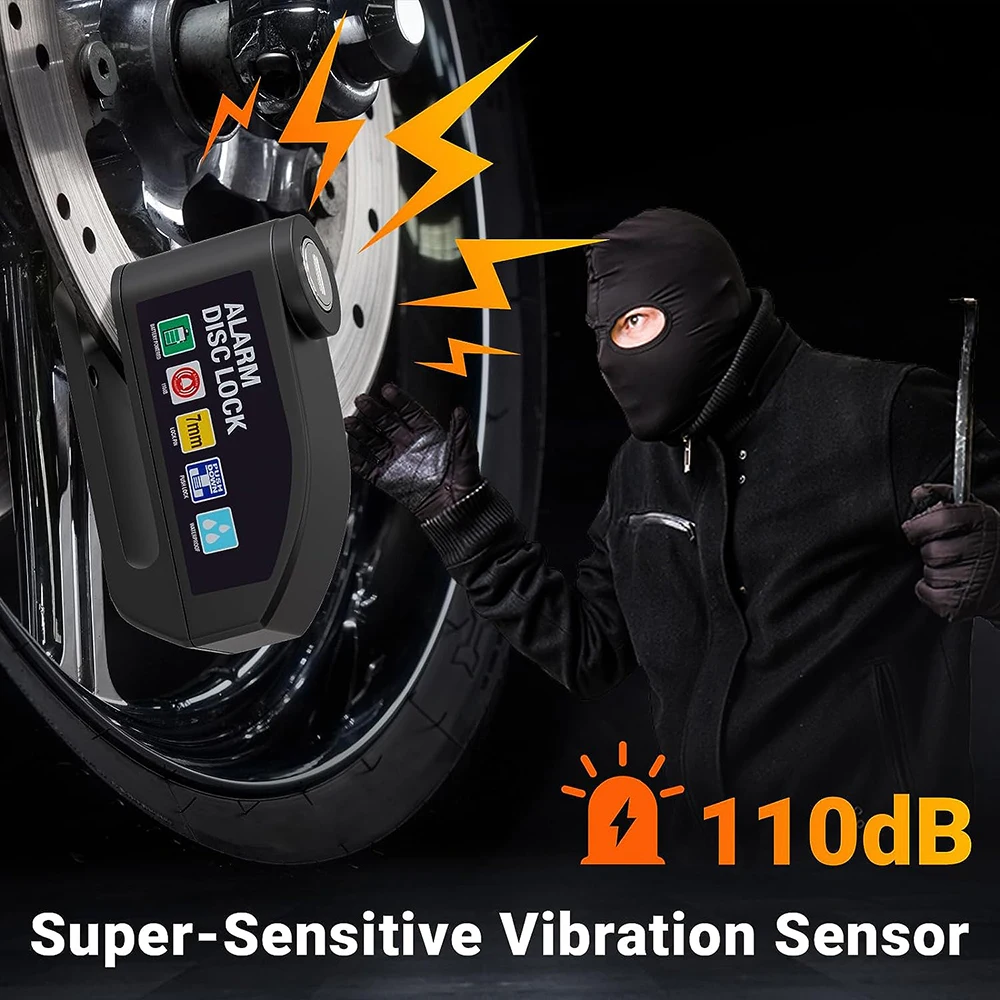Bicycle Alarm Lock Bicycle Alarm Disc Brake Electric Lock Bike Anti-Theft Wheel Lock Waterproof 110dB with Reminder Cable Keys For Motor Scooter