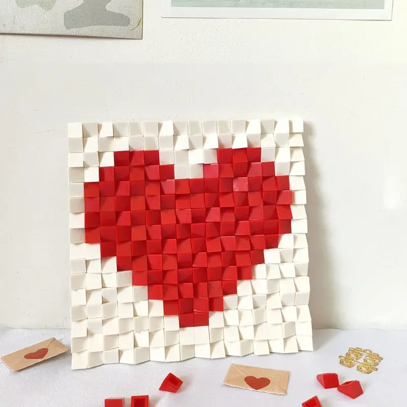 מסגרת תמונה לב פאזל 3D DIY מתנת יום האם יומולדת הצעת זוג רומנטית, קוביות בנייה ידניות אהבה הבאה