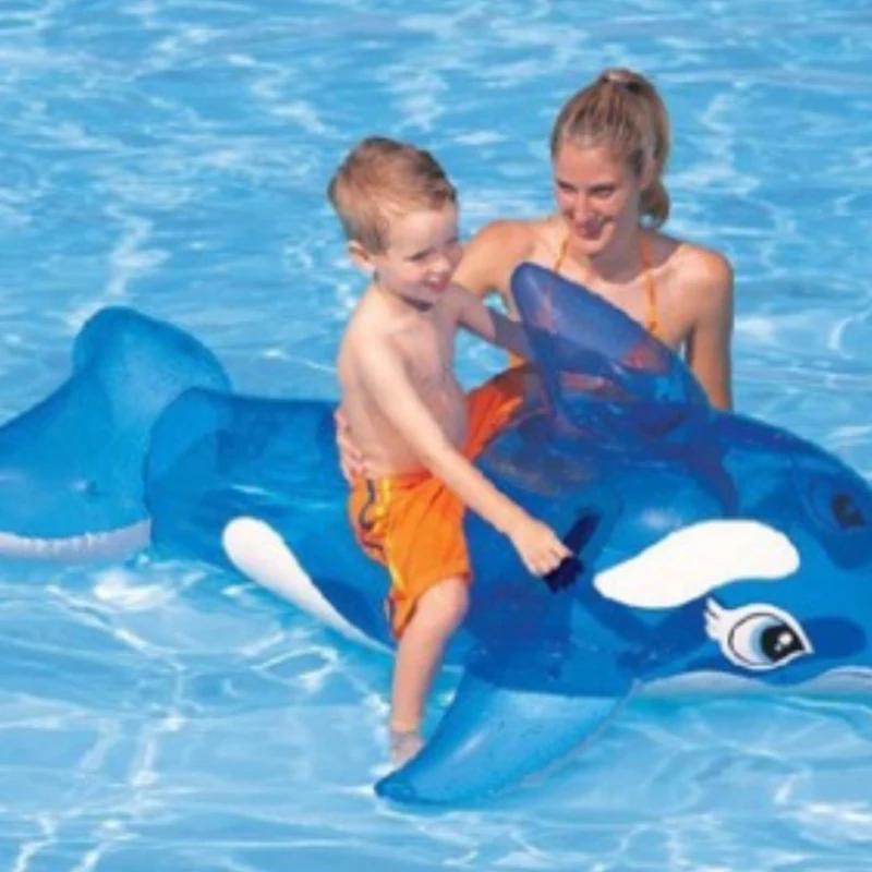 Water Blue Whale Dolphin Adult and babies Mount Large inflatable swimming circle toy water riding horse Little Whale Rider 3