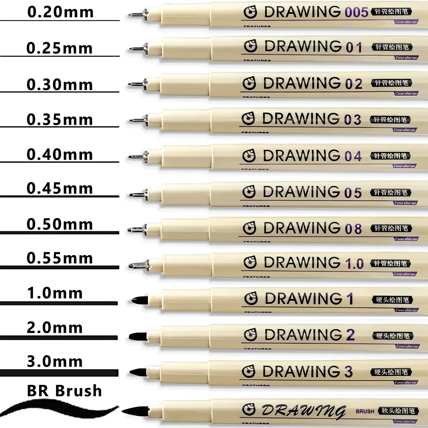12Pcs Drawing Art Pens 0.1mm Black Micro Fineliner Drawing Manga Pen Brush Art Markers Waterproof Sketching Pen Stationery