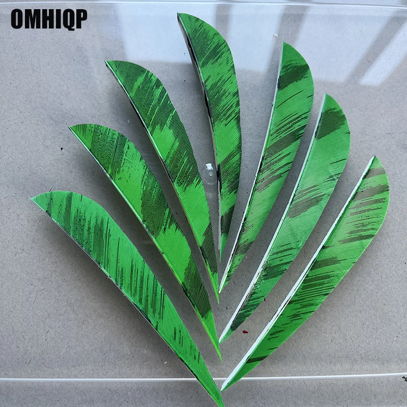 

50Pcs 4inch Right/Left Wing Drop Arrow Feathers Natural Turkey Plumes Green Ink Design Fletching Archery Hunting Accessories