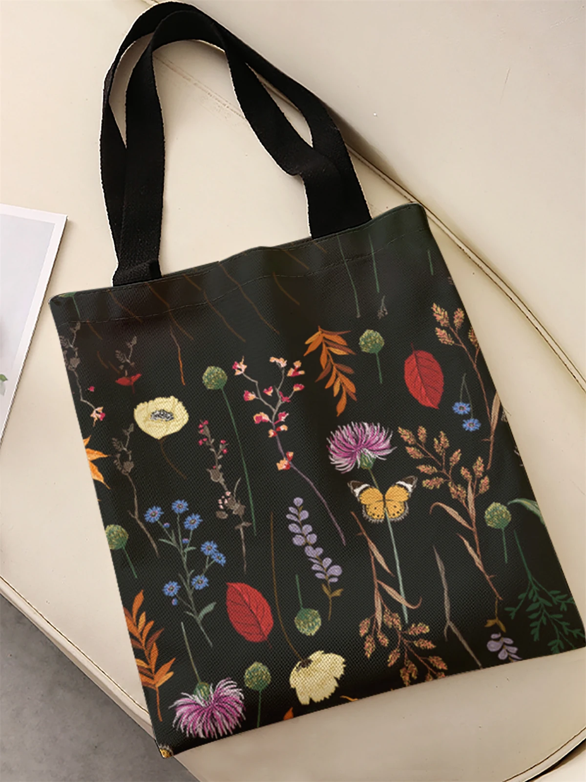 Flower pattern printed casual handbag, reusable fashionable backpack, multifunctional handbag, canvas shopping bag