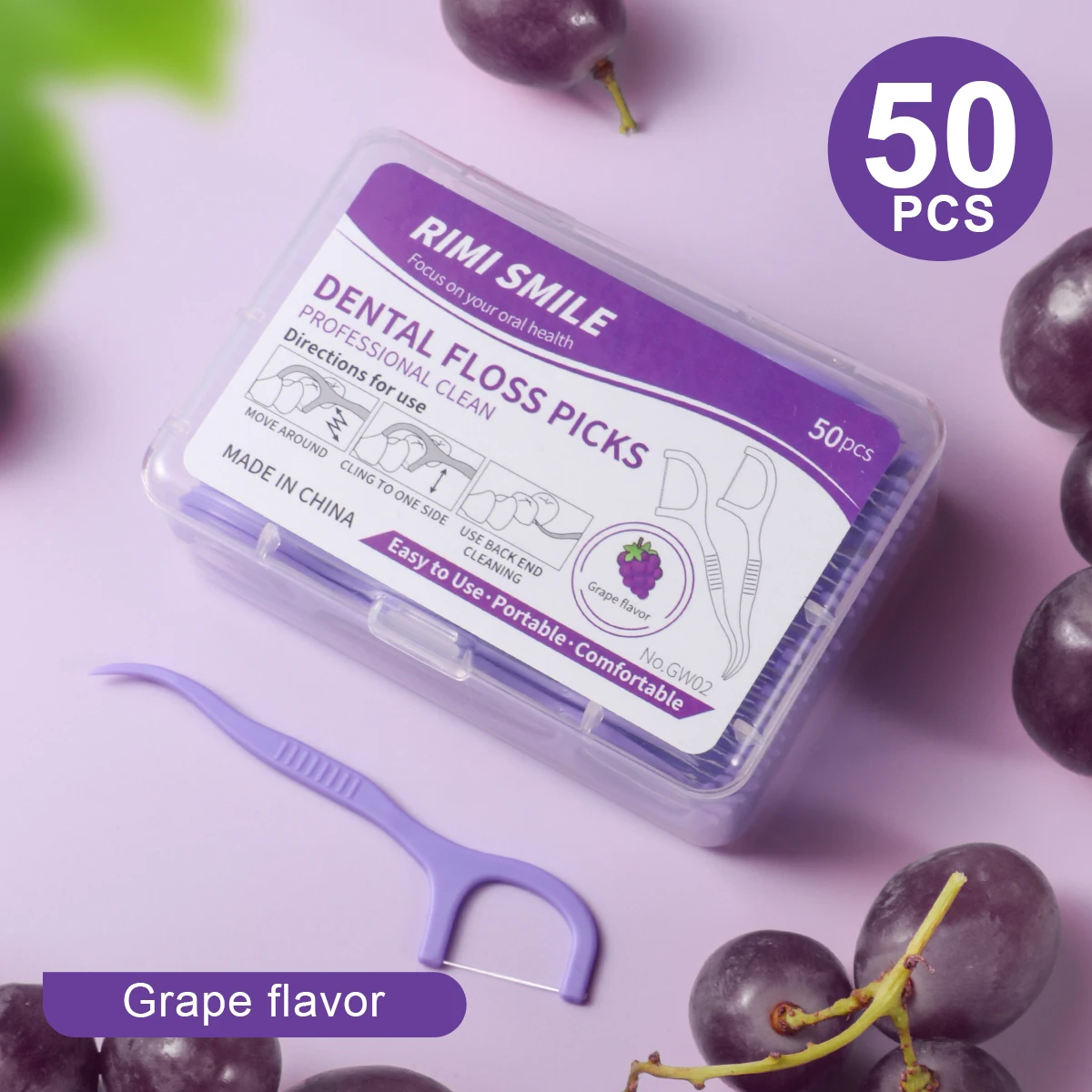 50 sticks/box grape flavored dental floss sticks toothpicks cleaning tools for interdental gaps