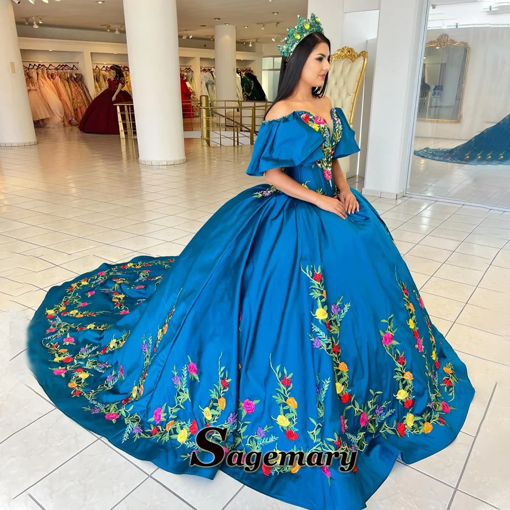Sagemary Fashionable Satin Quincenera Dresses Flower Appliques Ball Gowns Formal Party Dress for Women Vestido De 15 Customised