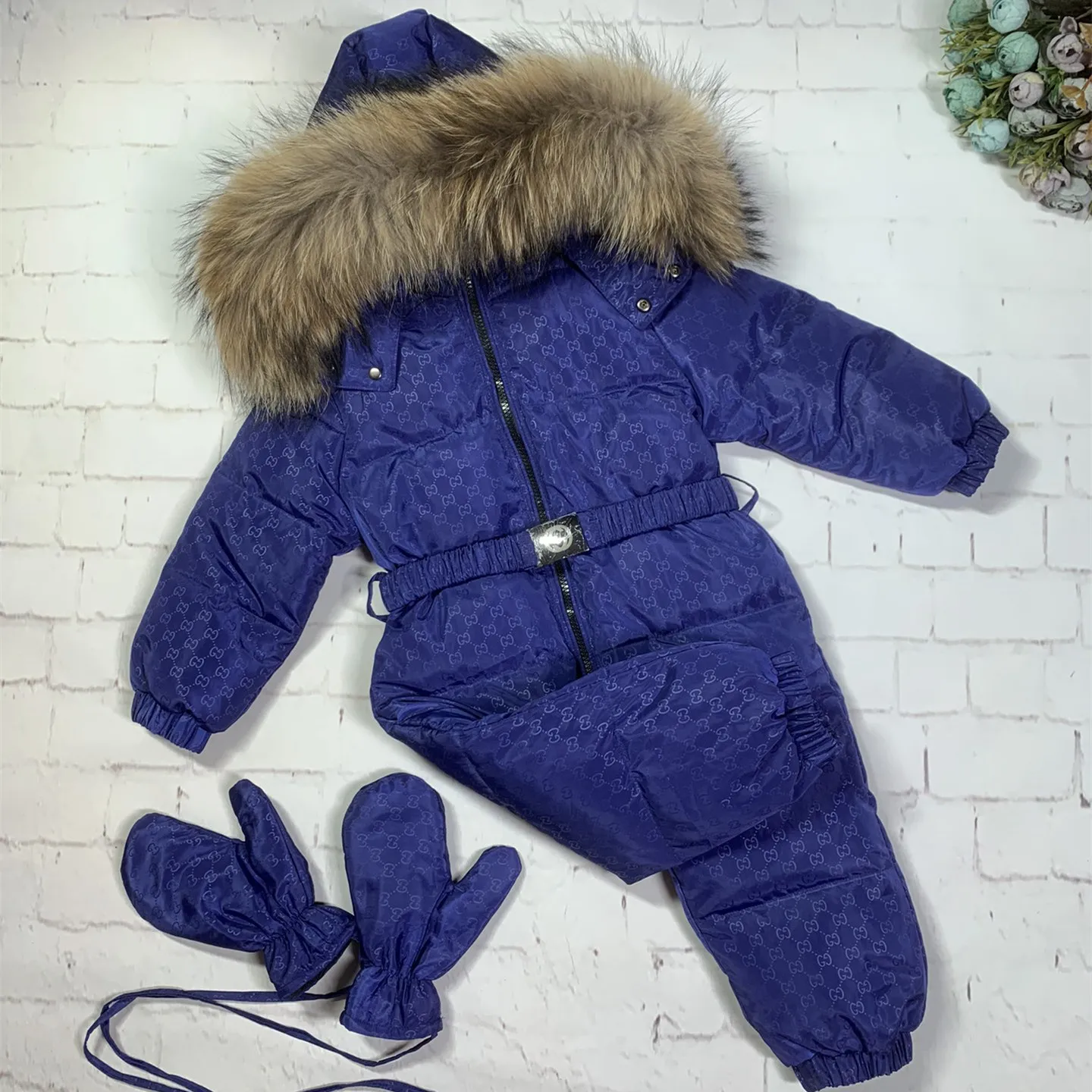 

Children Boutique 2023 New Baby Jumpsuits Baby Boys Down Jacket Coats with Real Fur Collar Roupa Infantil Menina
