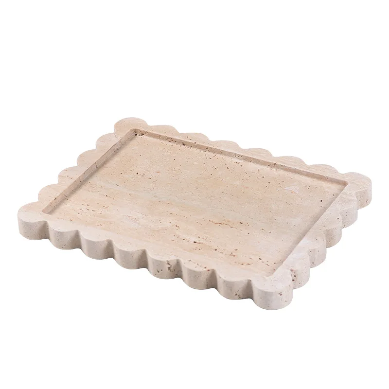 Wabi-Sabi Style Retro Natural Yellow Travertine Fruit Plate Tray Ornament Jewelry Plate Home Decor 5