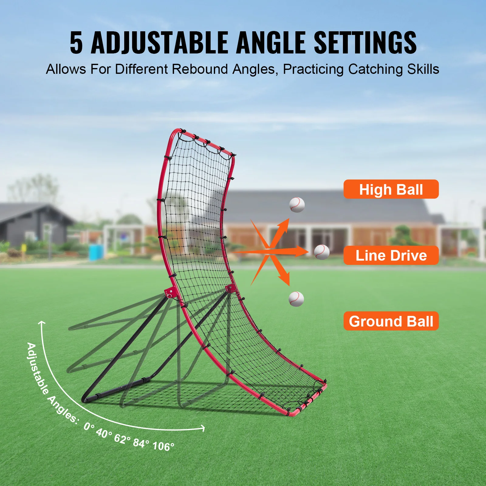 SucceBuy 4 x 5.5ft Baseball And Softball Rebounder Net PitchBack Baseball Trainer Rebound Net All Angle for Grounders Pop Flies