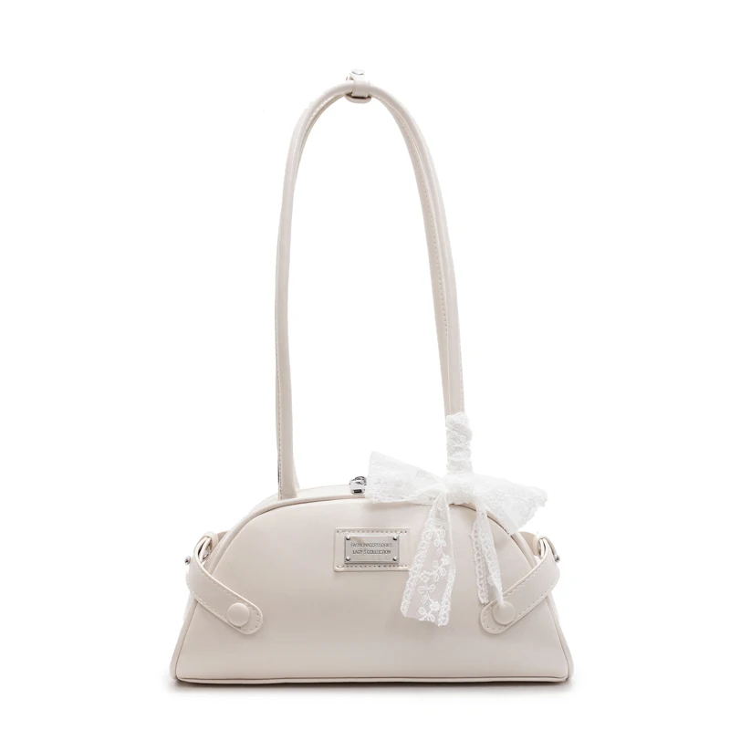 Women Simple Shoulder Bag PU Leather Bow Small Underarm Bag Solid Color Travel Underarm Handbag Girls Outdoor Daily Bag