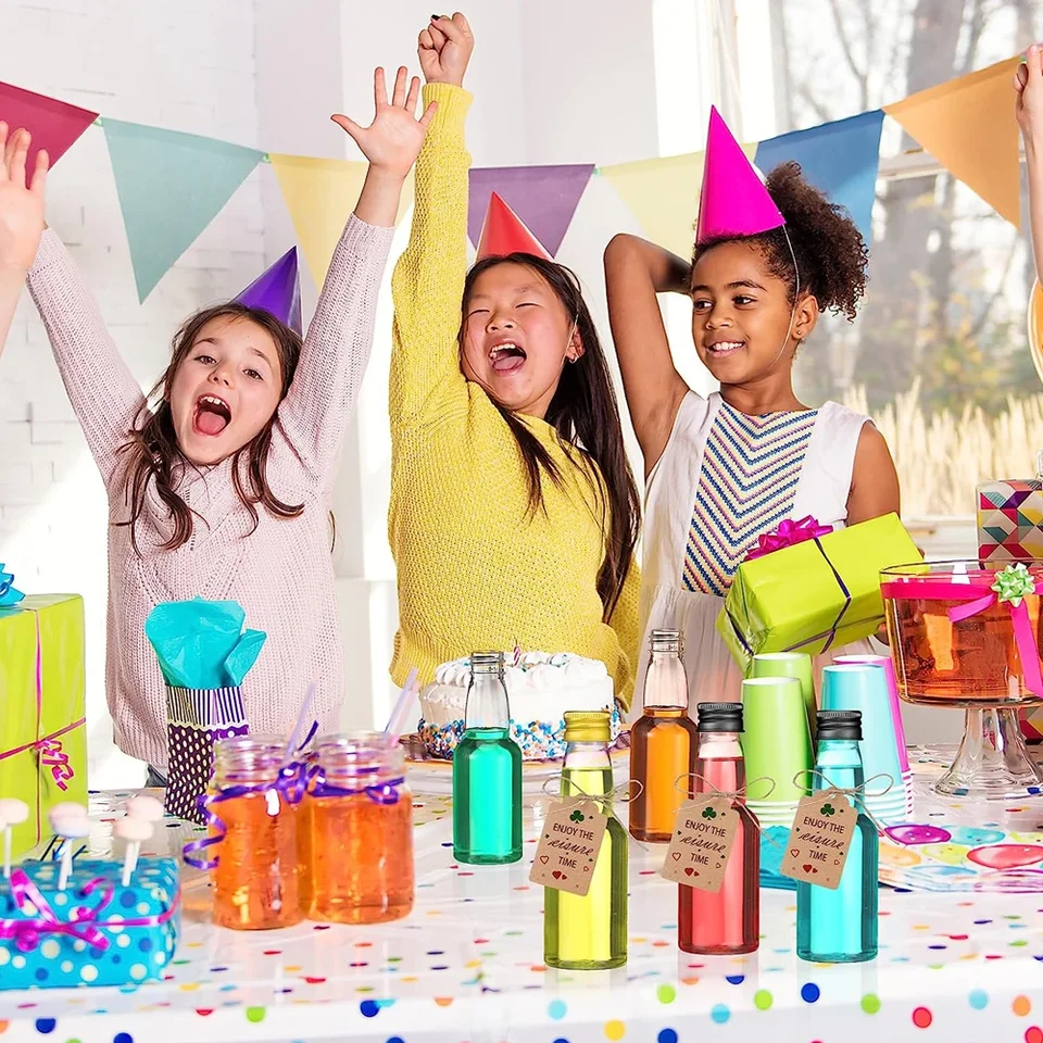 100 Mini Bottiglie Per Liquori In Plastica PET Da 60 Ml Con Tappo, Imbuti, Etichette Kraft E Spago Per Feste E Matrimoni