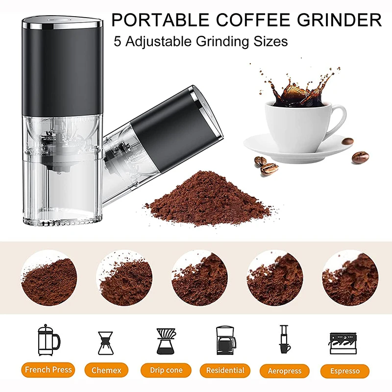  Electric Portable Espresso Machine Small Coffee Grinders Coffee  Beans Grinder 5 Levels Grind Camping Travel Coffee Maker Ceramic Burr  Grinder With USB for Fresh Coffee : Home & Kitchen