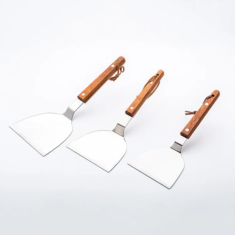 China Factory Promotion Kitchen Cooking Utensils Barbecue Turners Griddle Grilling Spatula with Wood Handle