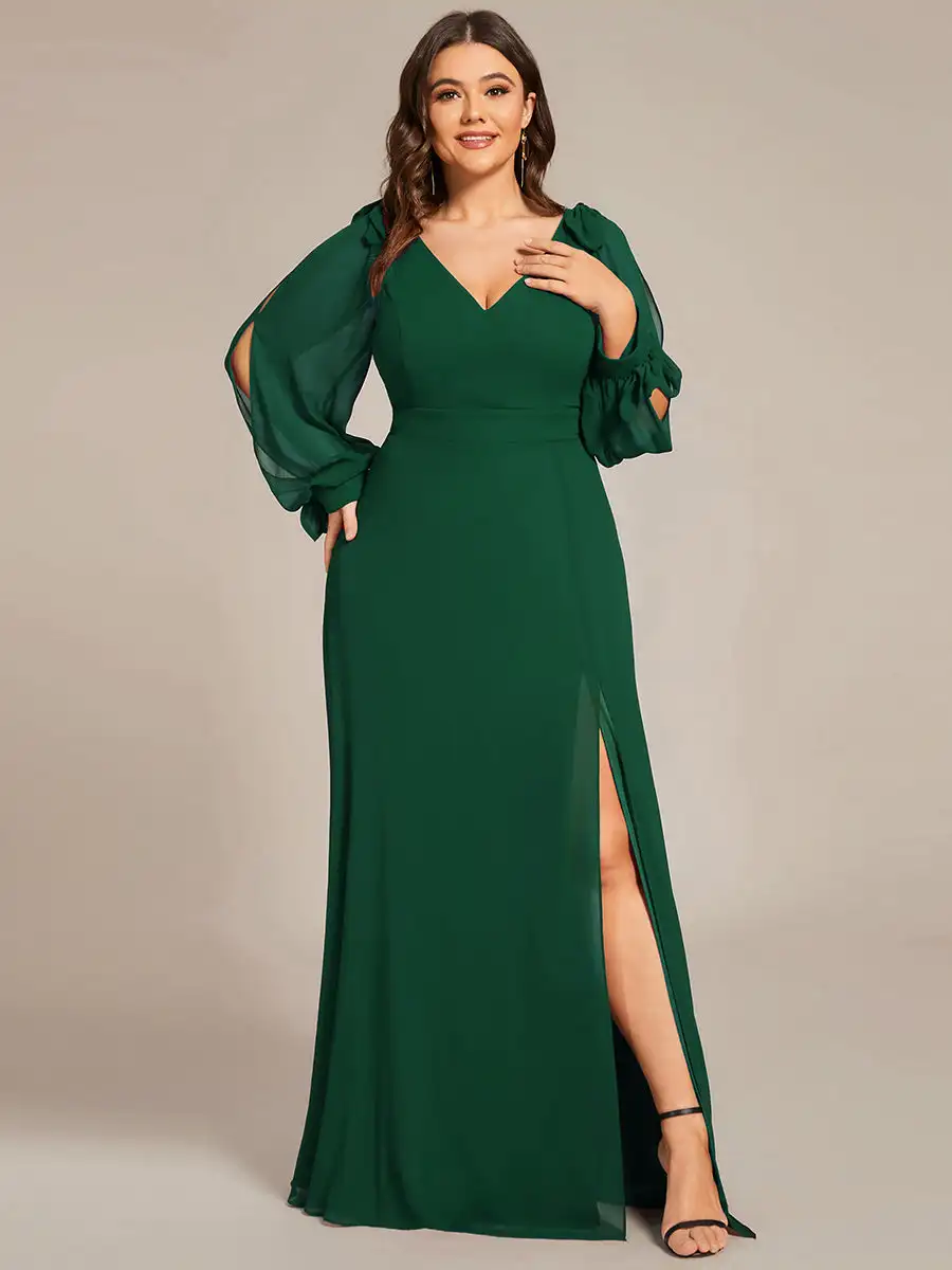 Plus Evening Dresses Long A-LINE V-Neck Full Sleeves Floor-Length Orchid Gown 2024 ever pretty of Dark Green Bridesmaid Dresses