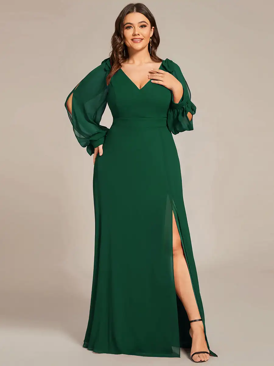 

Plus Evening Dresses Long A-LINE V-Neck Full Sleeves Floor-Length Orchid Gown 2024 ever pretty of Dark Green Bridesmaid Dresses