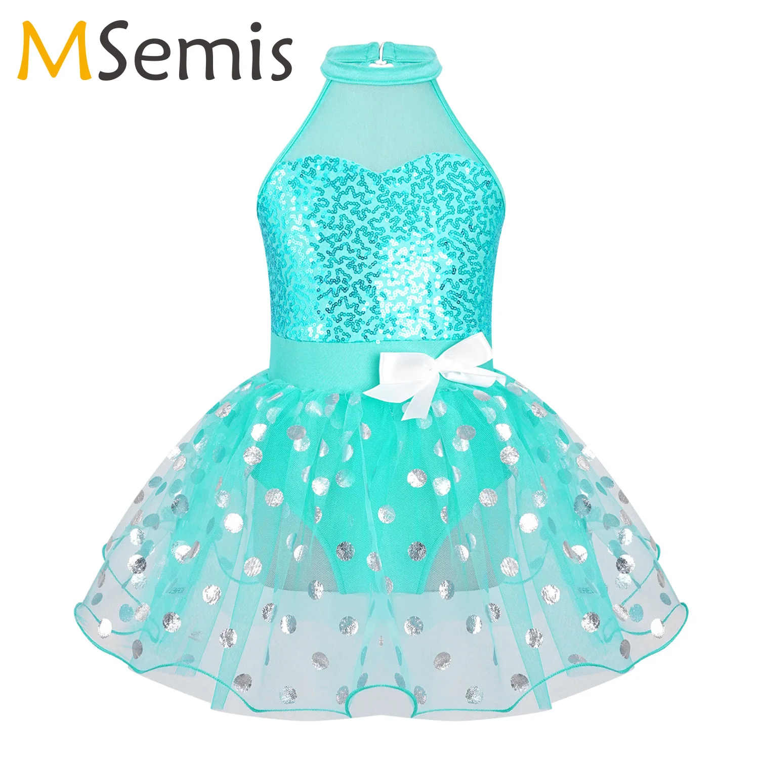

Ballet Dance Tutu Dress Kids Girls Sequins Dancer Leotard Sleeveless Mesh Splice Gymnastics Leotard Figure Skating Dancewear