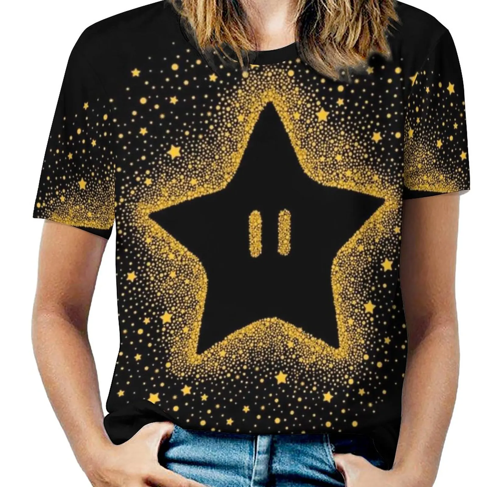 Invincible Star Burst T-Shirt Da Donna Girocollo Casual Manica Corta Top T-Shirt Estiva Super Star Luigi Star Ry Burst Star Night Sky