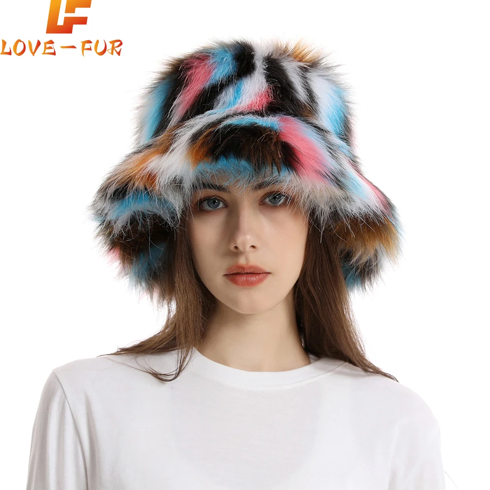 Winter Warm Faux Fur Bucket Hats For Women Outdoor Caps Soft Fleece Fisherman Cap Fluffy Earwarmer Ski Vacation Hats