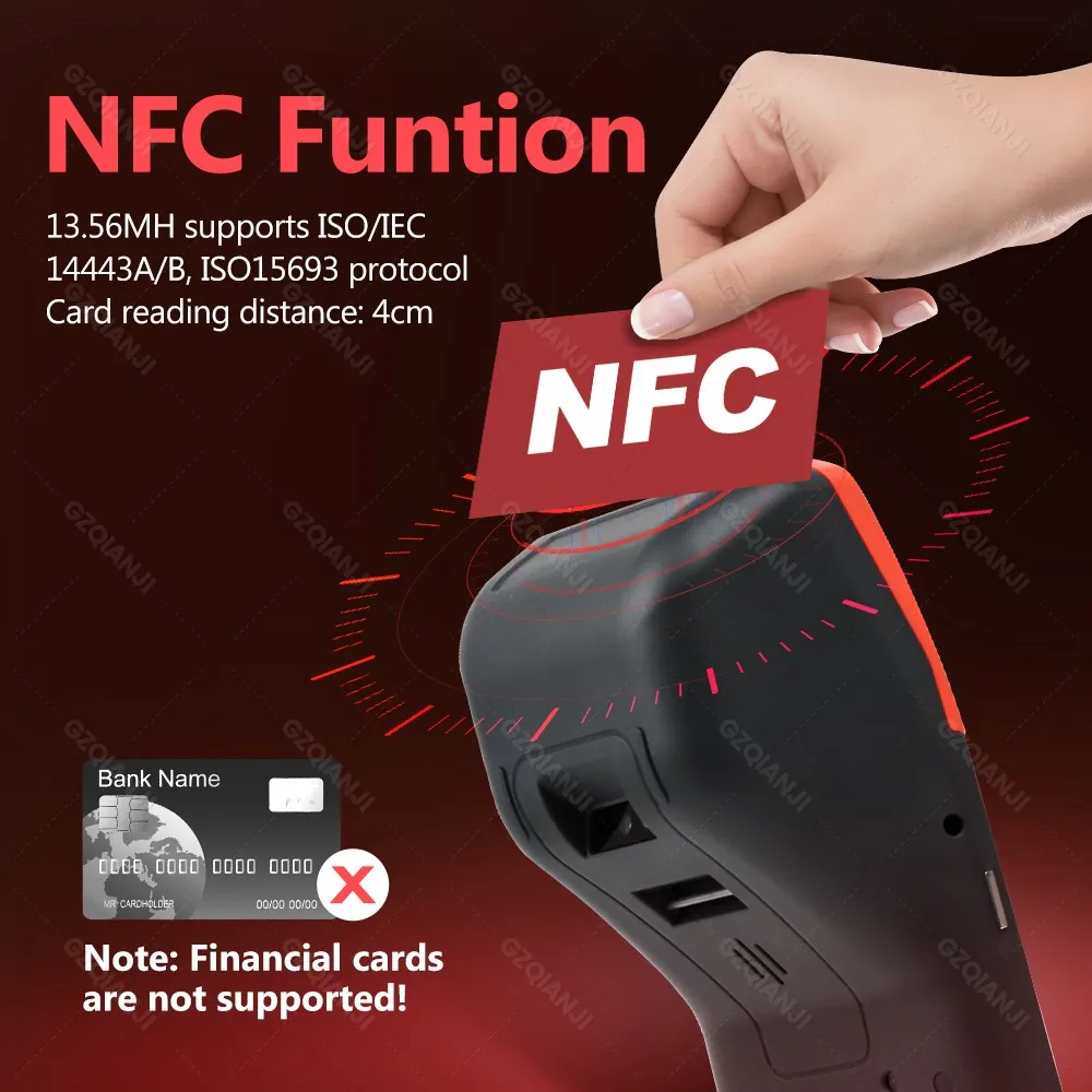 GZQIANJI 안드로이드 11/12 POS 블루투스 감열 프린터 영수증 휴대용 NFC 단말기 핸드헬드 PDA POS 시스템 올인원