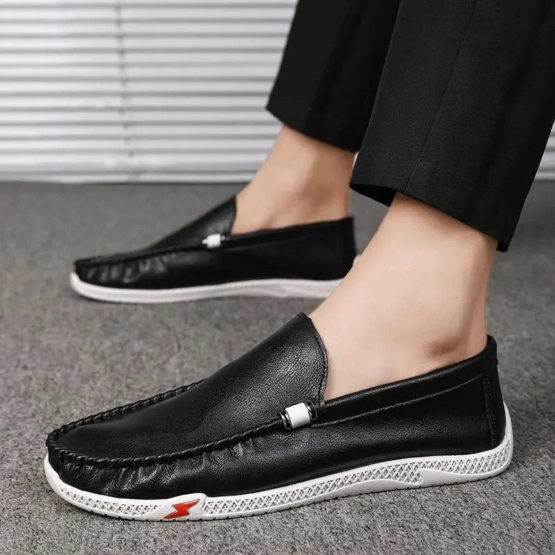 

Мужские кожаные туфли на мягкой подошве, без застежки