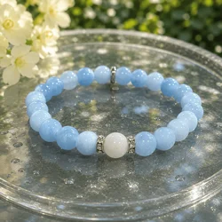 Blue Serenity Stretch Bracelet with White Accent Bead (Style A)
