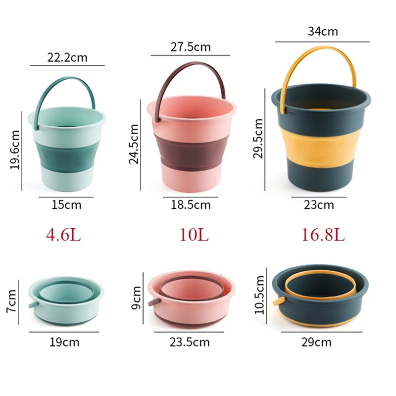 4.6-16.8L Collapsible Bucket Portable Folding Bucket Silicon Car Washing Bucket Outdoor Fishing Travel Camp Household Storage