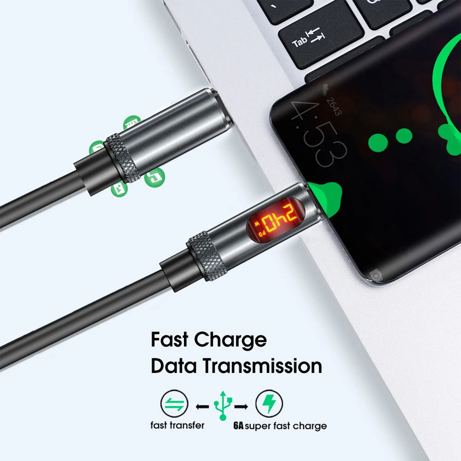 240W 6A Quick Charging Cable USB C To Type C High-speed Data Transfer Cables Dual Type-C Digital Display Wire Cord for IPhone Mi