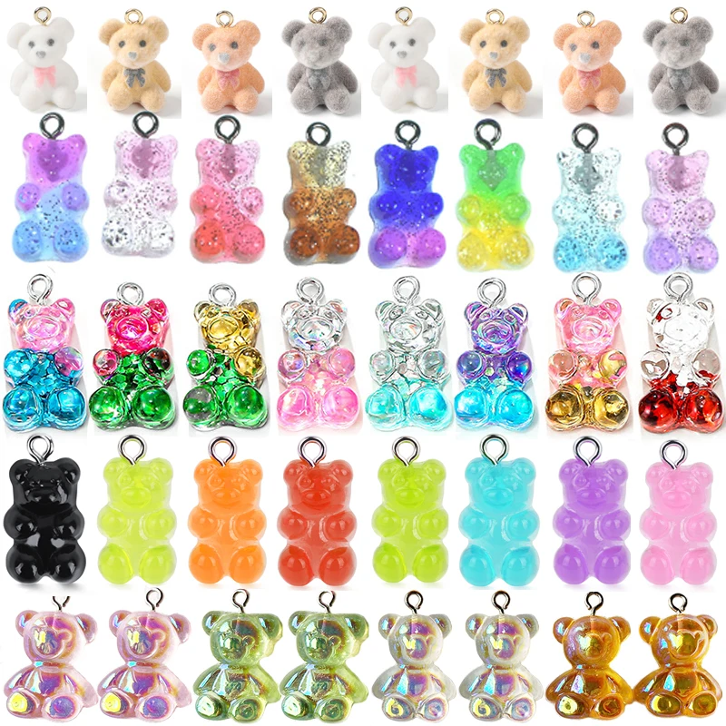 50Pcs Candy Color Gummy Mini Bear Charms for Making Cute Earrings