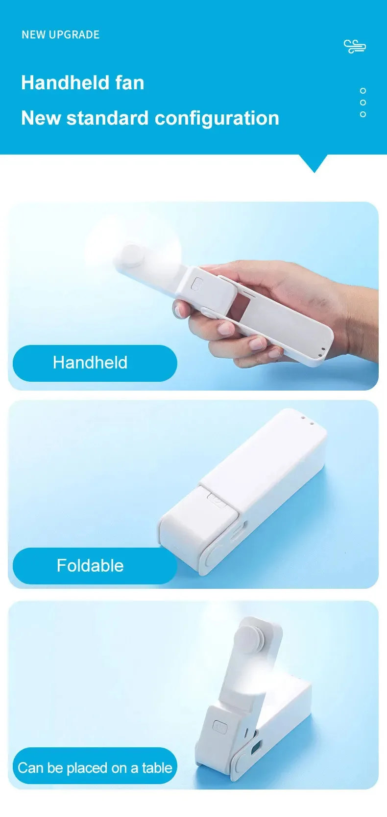 Description Picture 3 of item1pc Mini Portable Fold Fan - Original Design USB Charging Household Air Cooler for Desktop, Home & Travel Use