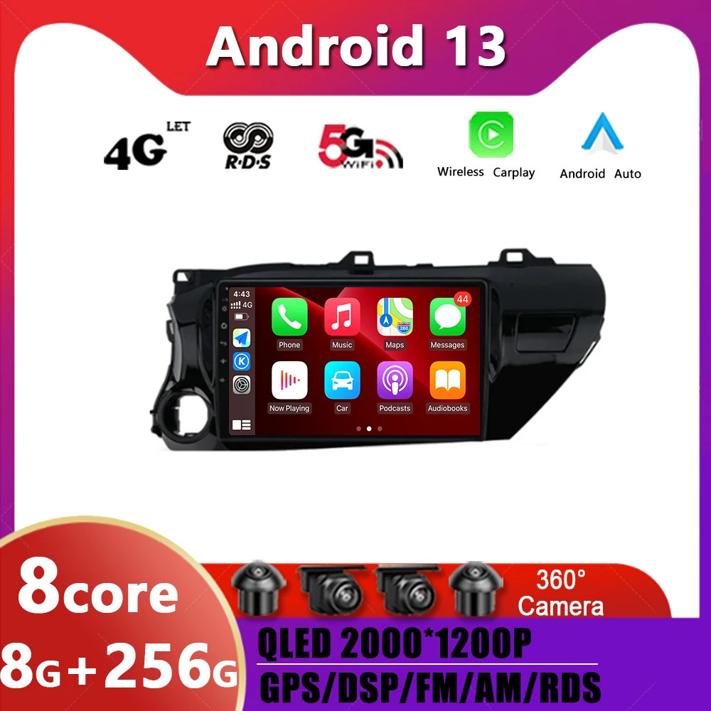 

For Toyota Hilux Pick Up AN120 2015 - 2020 Android 13 Car Radio Multimedia Player Navigation Stereo GPS Auto Head Unit NO 2 Din