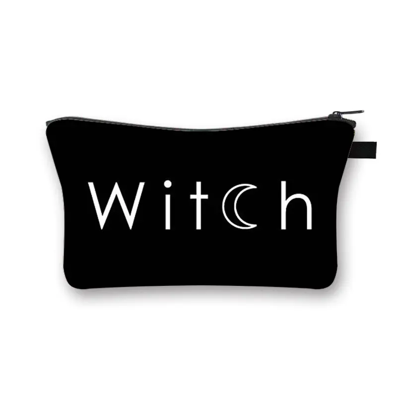 Witchy Woman Cosmetic Case with Moon Star Makeup Bag Magical Hat Furnace Moon Cat Storage Organizer Witchcraft Cosmetic Bags 2