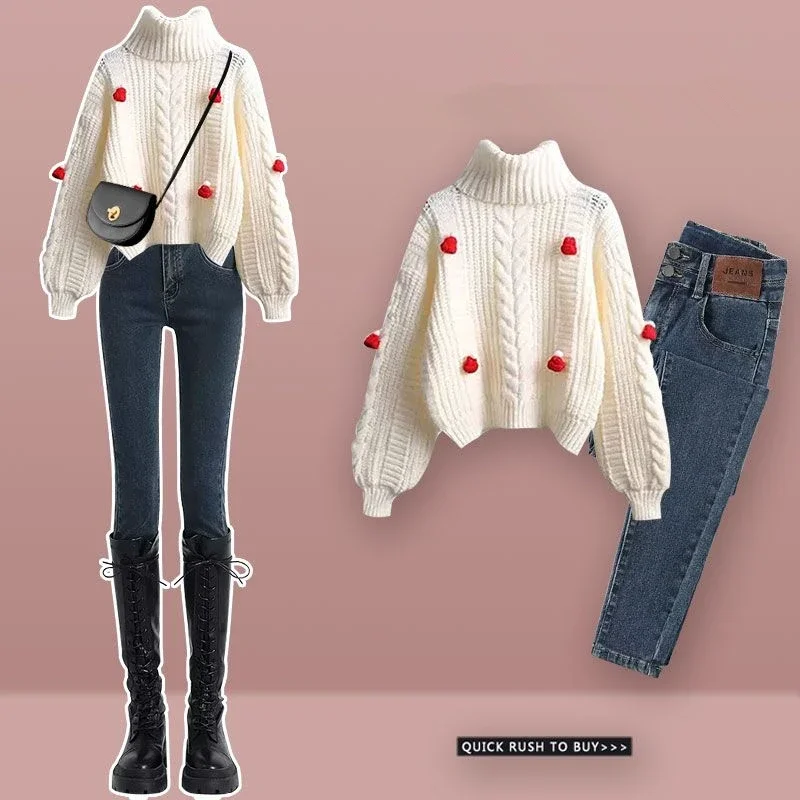 2023 Autumn Winter Women Turtle Neck Sweate Pants 1 or Two Piece Set Christmas Knit Tops Trousers Outfits Lady Fashion Suits christmas santa claus snowman card holder lanyard for keys neck strap for id card usb badge holder keyring christmas gift